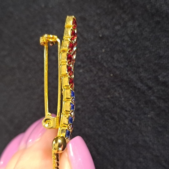 Enamel Crystal Rhinestone USA American Flag Patriotic Brooch - Picture 3 of 5